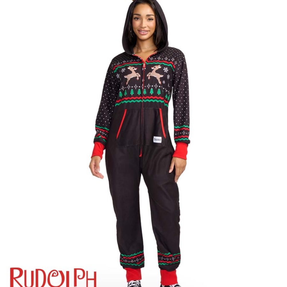 Tipsy Elves Black and Green Fair Isle Jumpsuit